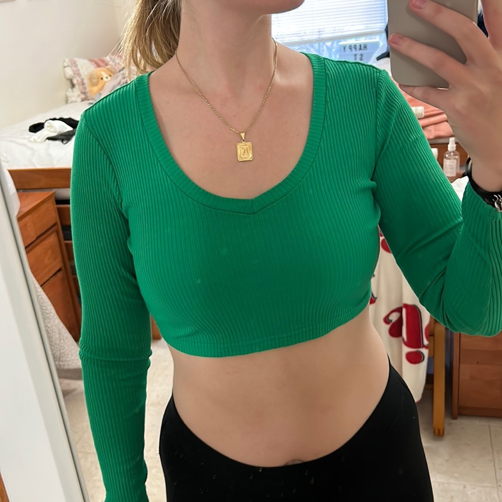 SHEIN Long Sleeve Crop Top- Green BNWOT